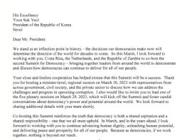 바이든 대통령 명의 제2차 민주주의 정상회의 공식 초청장 접수 기사 이미지